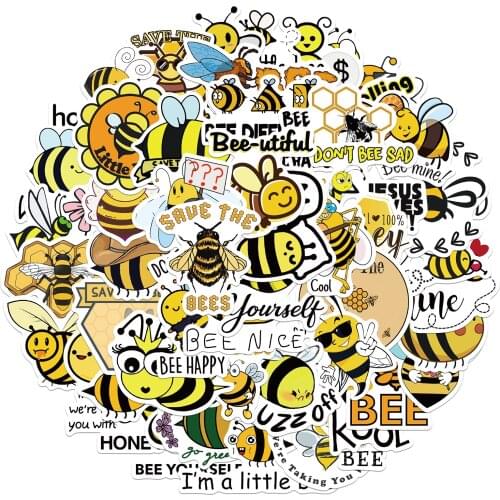25/50PCS Yellow Little Bee Stickers for Laptop Skateboard Guitar Stationery Stickers DIY Fridge Car Bottle Decals Kids Toys