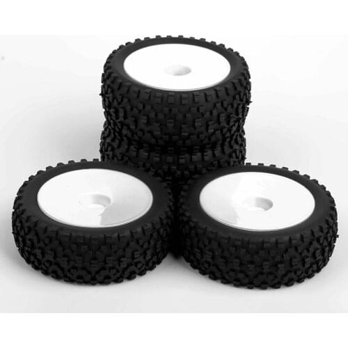 4Pcs 1/10 Rubber Front and Rear Tires White Wheel with 12mm Rims Fit RC Buggy Off Road Car