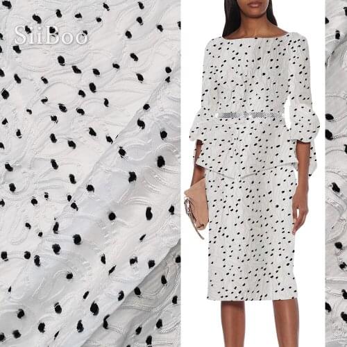 American style white black polka dot curve yarn dyed jacquard brocade fabric for dress tissue cloth tela tecidos stoffen SP5485