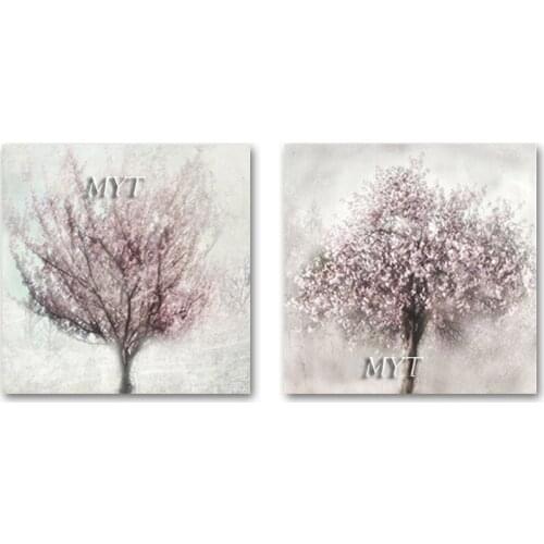 No Frame Abstract Trees Picture Modern Living Room Decorative 2PCS Group Oil Painting Flowers Design Canvas Wall Art Panel Set