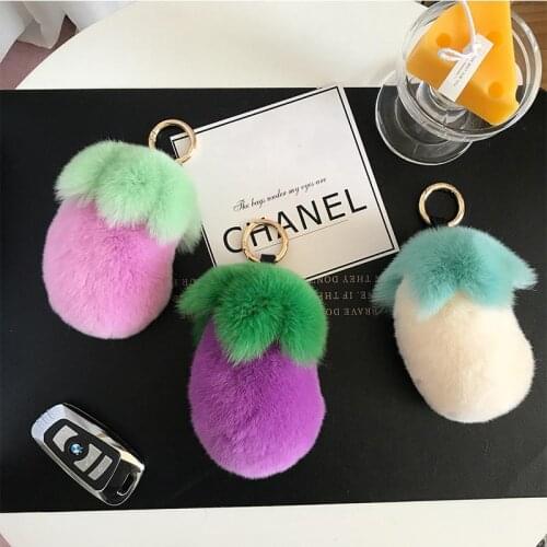 Fashion Lady Keychain Real Rabbit Fur Keyrings Vegatable Kawaii Womens Charm Bag Holder Car Pendant Retail Price Chains