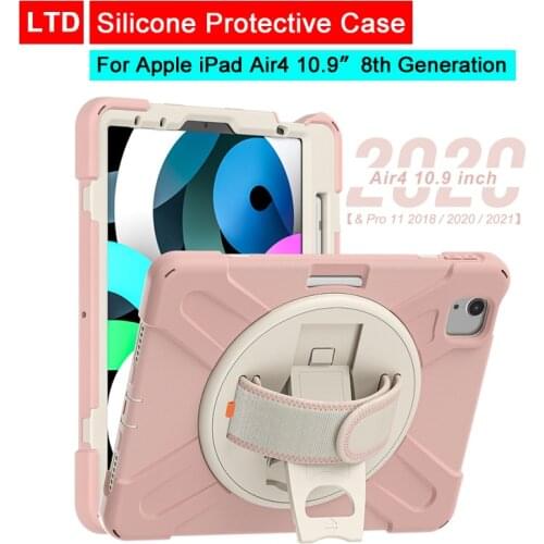 Case For iPad Air 4 10.9 2020 7th 8th 10.2 2017 2018 9.7 Mini 4 5 With Pencil Holder Hand Strap 360 Degree Rotation Tablet Case