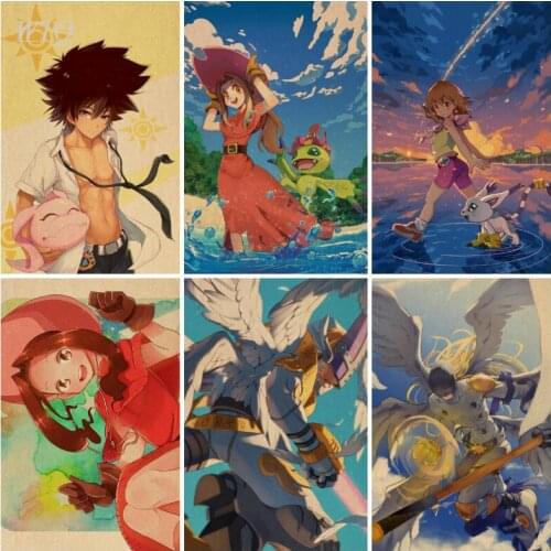 Digimon Adventure Retro Poster Anime Posters Home Decor Wall Poster Wall Art Canvas Painting Photos for Childrens Room Decor