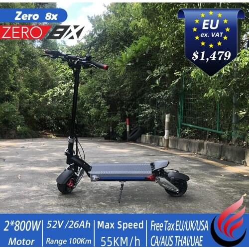 Zero 8X Electric Scooter Dual Motor 2*800W LG Battery 52V 26Ah Foldable Body 8"*3.5" Tire Max Speed 55Km/h Fashion LED light