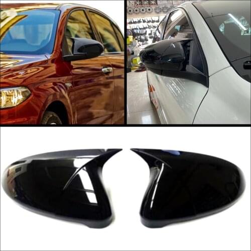 2 Pieces High Quality ABS Plastic Bat Style Mirror Covers Caps RearView Mirror Case Cover Piano Black For Fiat Tipo