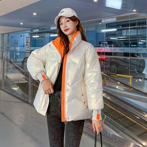 Women Shiny Down Cotton Jacket Winter New Jackets Warm Fashion shiny color matching Cotton Jackets Casual Parka Abrigo Mujer
