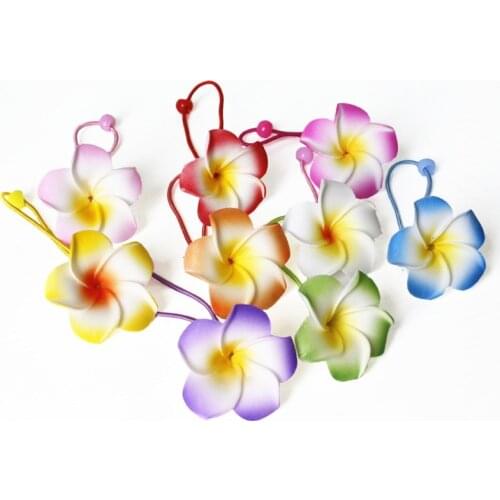 12 X Wholesale flower hair jewelry hair ribbons foam hawaiian plumeria flower elastic Hawaiian frangipani hair band hair rope