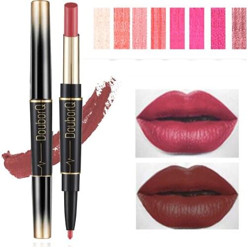 Makeup lipstick DOUBORQ make up Lipstick Multi-function Double Ended Lipstick Pen + Lip Liner Long Lasting Matte Lipsticks Lip
