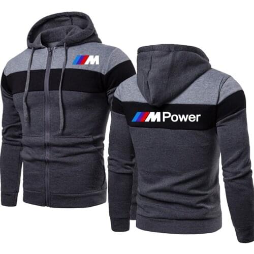 Fashion casual Brand Bmw M car logo Printing Splicing Mens Zip Jacket Power Spring Autumn high quality Cotton Men Clothing