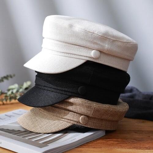 Fashion Womens Hat Flat Cap Military Cap Spring Autumn Linen Solid Color Young Student Octagonal Hats Black Ladies Beret Caps