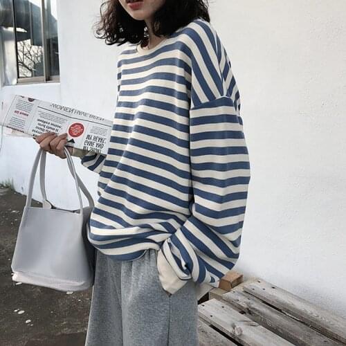 Fashionable joker hoodie female thin style new early spring and autumn han edition tide brand stripe loose casual coat