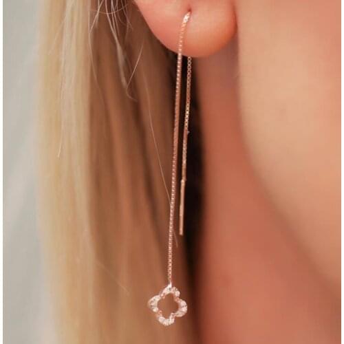 SRO Fashion Clover Model Hanging Zircon Stone Silver Italian Earrings Modern Design Premium Jewelry For Women Hand Made