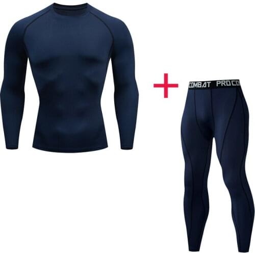 Mens Long T-shirt Leggings 2 pc set Winter Thermal underwear Stretch Compression Sportswear Perspiration MMA tactical clothing