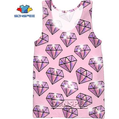 SONSPEE 3D Print Many Diamond Shiny Art Women Mens Tank Tops Casual Fitness Funny Bodybuilding Gym Muscle Sleeveless Shirt Vest