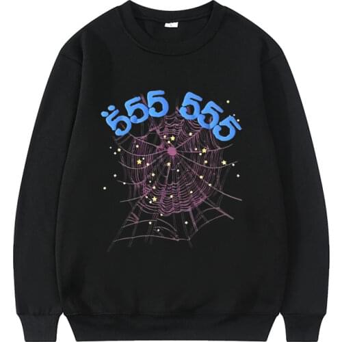 Sp5der 555555 Angel Number Sweatshirt Long Sleeve Men Women Advanced Spider Web Pattern Sweatshirts Daily Hip Hop Pullover Tops