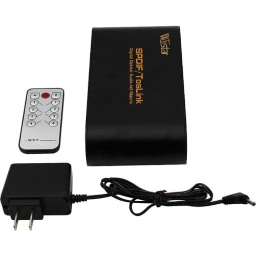 NEW High Quality Portable SPDIF / Toslink Digital Optical Audio 4 Inputs 2 Outputs True Fiber Audio Matrix with Remote