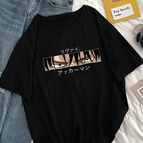 Attack on Titan T-shirt dark Japanese anime Levi Ackerman eye print street style punk women top Harajuku ulzzang T-shirt