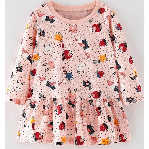 100% Combed Cotton Baby Girl Clothes Bebe Infant Kids Dress Brand New 2020 Long Sleeve Striped Bunny One-piece Dresses for Girls