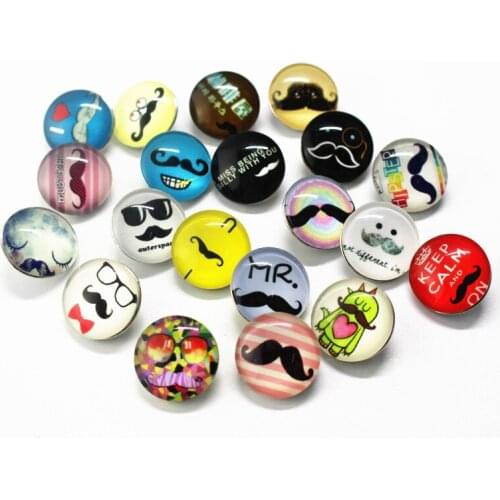 Wholesale 20pcs/lot Round Glass Moustache Uncle Snap Buttons Charms Fit 18mm/20mm DIY Snap Bracelet Buttons Jewelry