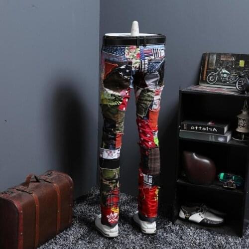 Autumn Split Joint Personality Leisure Time Jeans Male Beggar Long Pants Trend Directly Canister Self-cultivation Youth