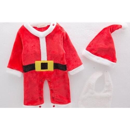 Christmas Classic Style Long Sleeves Baby Romper with Christms Hat & Bib/3-pcs Set Baby Christmas Clothes 3087