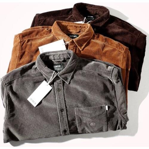 2021 Autumn Winter New Japanese Retro Corduroy Thickened Tooling Shirt Mens Fashion Pure Cotton Washed Old Loose Casual Blouses