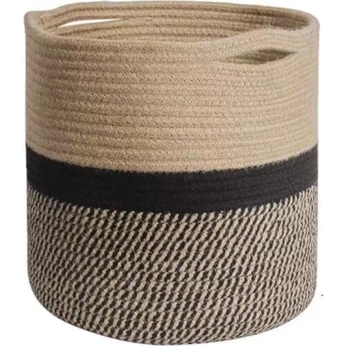 Hand-woven Storage Basket Cotton Rope Art Storage Bucket Simple Desktop Container Garden Flower Pot Planter Home Decoration