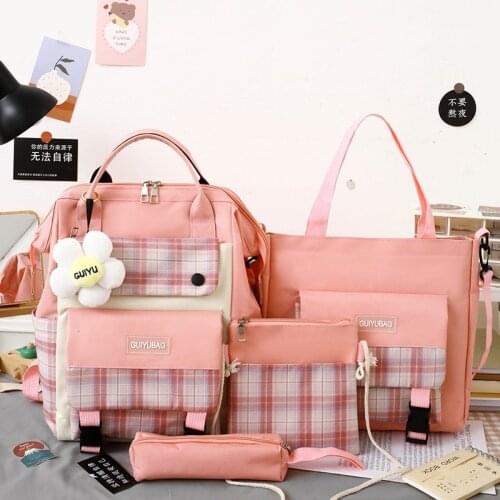 4 Pcs Set Backpacks Cute School Bags For Teenage Girls Women Backpack Casual Canvas Teen Student Shoulder Bags Mochila Escolar50