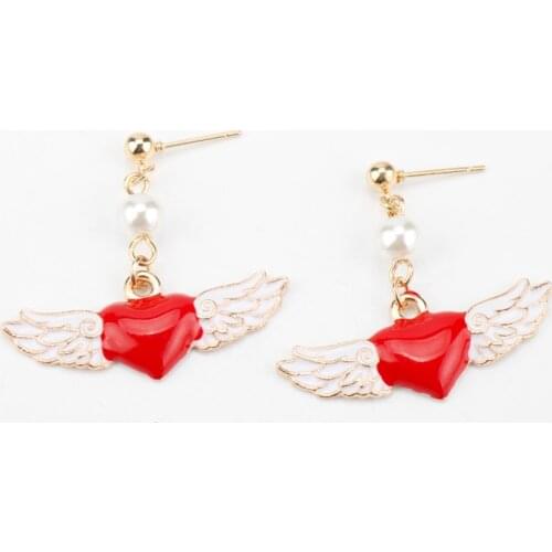 Card Captor Sakura Angel Wing Drop Earrings Anime Sailor Moon Cardcaptor Sakura Metal Enamel Eardrop Earrings For Women Girls