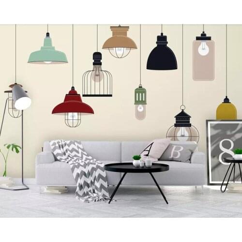 Modern hand drawn cartoon chandelier light bulb 3d wallpaper,living room tv sofa wall bedroom cafe bar mural papel de parede