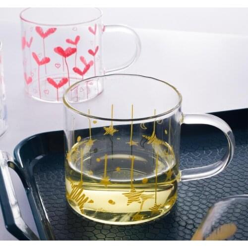 Glass Cup Simple Girl Heart Gold Heart-shaped Cup Pattern High Boron Silicon Heat-resistant Handle Glass Juice Cup Coffee Mug