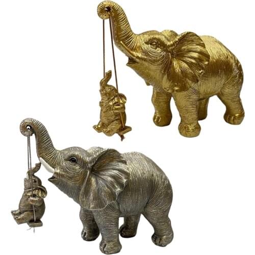 Standing Elephant Family Statue Swing Elephant Indoor Collecitble Figurine Sculpture Hotel Cabinet Office Decor Handcrafted