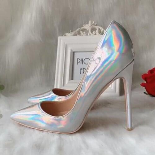 Rainbow Color Patent Leather Pumps Laser Fashion Ladies Stilettos High Heels Shallow Classic Design Shoes