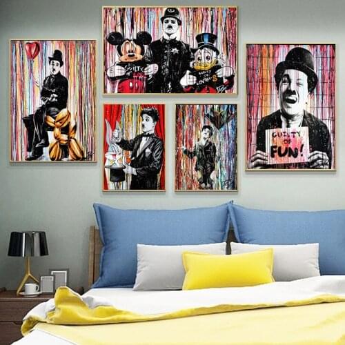 Street art Graffiti Disney Funny Mickey Donald Duck Canvas Painting Posters and Prints Wall Pictures Modern for Living Room