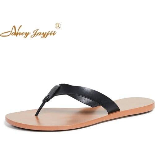 Brown Black Flats Flip Flops Soft Faux Leather Slippers Woman Large Size 11 16 For Ladies Outside Slides Beach Summer Holidays