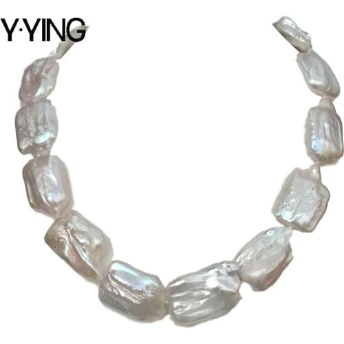 Y·YING 20" AA Grade 20x25mm Natural Freshwater Cultured White Rectangle Pearl Necklace