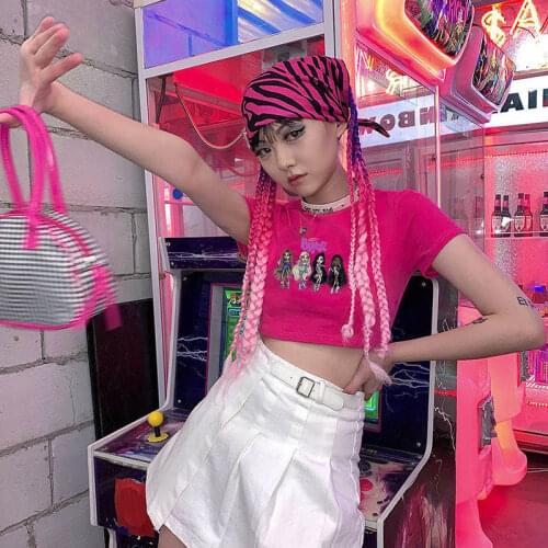 Y2k Summer Gothic clothing Sexy womens T-shirts BRATZ Letter printing T-shirt Punk Grunge Streetwear Ladies Top Gothic Tshirt