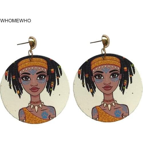 60cm Wood African Beauty Cute Girl Black Queen Rock Africa Earrings Women Vintage Party Afro Jewelry Retro Wooden DIY Accessory