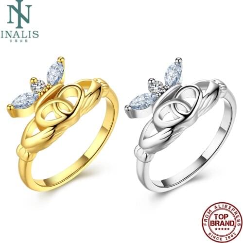 INALIS K Gold Zircon Rings For Women A Pair Of Wings Embraced Clover Valentines Day Gifts Noble And Elegant Fashion Jewelry