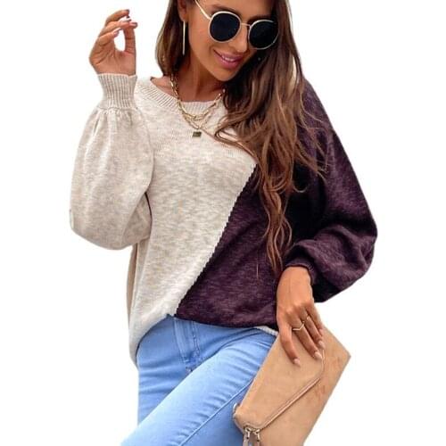 Knitwear Women Autumn Winter 2021 New Irregular Color Matching Off Shoulder Sweater Women Pullovers Casual Knitwear Jumpers