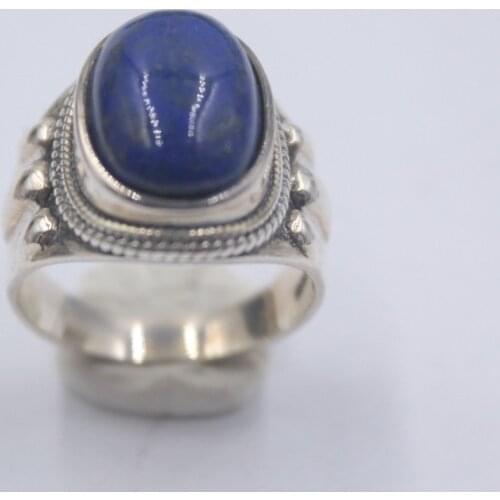 Solid S925 Sterling Silver Women Ring Lapis Lazuli Perfect Oval Ring 17mmW US6-9