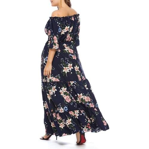 Womens Plus Size Floral Maxi Dress Off Shoulder Summer Printed Dress for Covering Arm XL-6XL A66