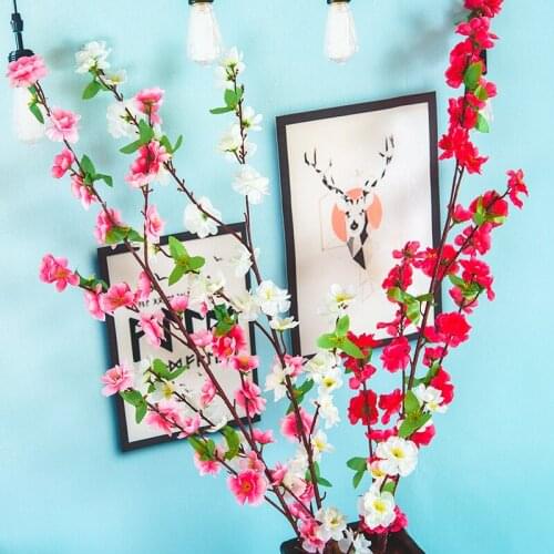 1pc 6 fork Simulation Peach Blossom Artificial Silk Fake Flowers Wedding Party Home Room Decoration Plant Wall Material