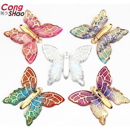 10pcs 34*40mm Big Colorful Butterflies Flatback Acrylic Rhinestone Trim Sewing 1 Hole Wedding Scrapbook Accessories Craft ZZ790