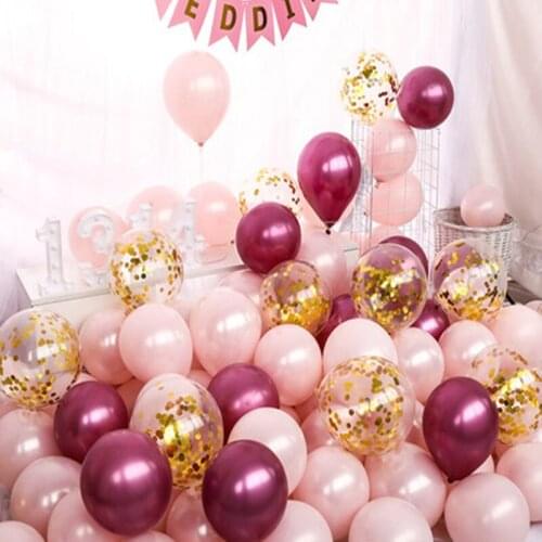 10pcs/lot Pearl Pink Latex Balloons And Colored Metal Confetti Balls Birthday Party Decorations Mix Wedding Decor Helium Ballon