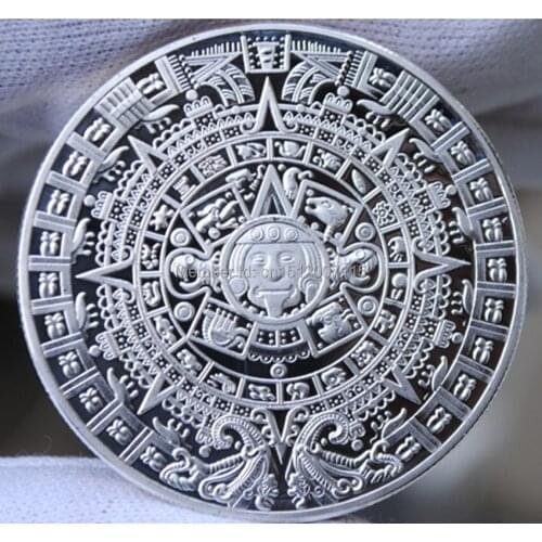 2pcs/lot, Mayan Aztec long count calendar religion mysterious art gift silver plated souvenir coin