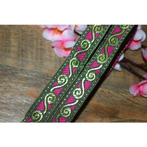 20yards/lots Woven Jacquard Ribbon 2cm gold background pink Geometric pattern IS-2952