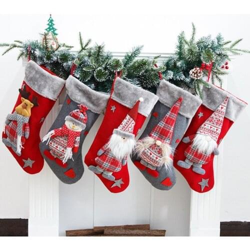 2020 Christmas Stockings Gift Storage Bags 48x25 CM Large Santa Claus Snowman Elks Hanging Christmas Stockings For XMas Decor