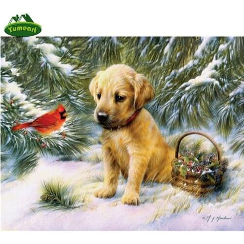 All Craft Diamond Embroidery 5d Diy Diamond Painting Drill Full Diamond Embroidery Winter Dog Decorative Pictures