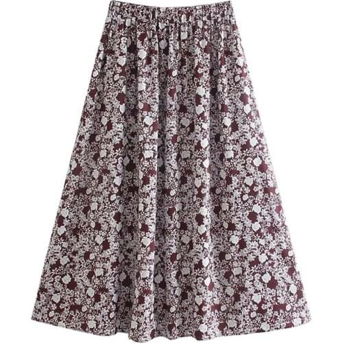 Aonibeier Fashion Floral Print Casual Beach Long Maxi Skirt Summer Elastic High Waist A-Line Swing Skirt for Women Jupe Femme